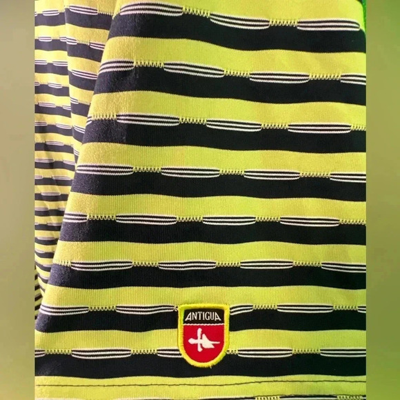 Antigua Gold Polo Shirt - Mens Size L green striped Collar Short Sleeve - Picture 7 of 8